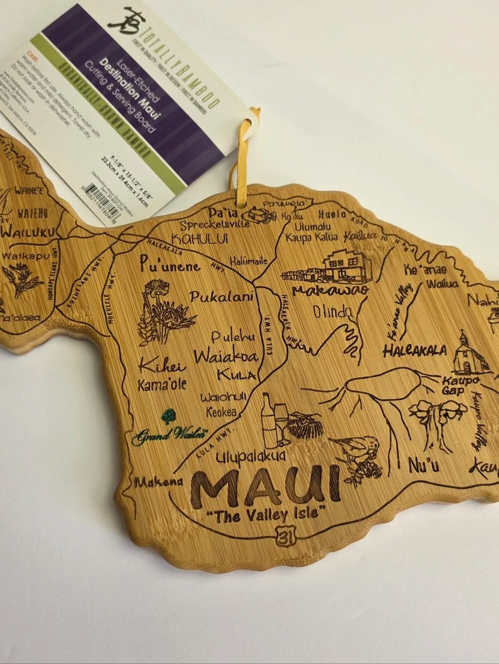 Totally Bamboo Destination Maui Serving and Cutting Board with Hang Tie for Wall